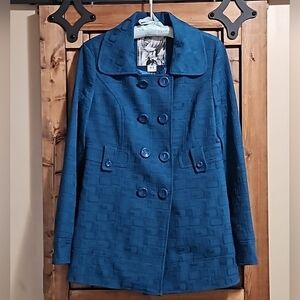 Mac & Jac Blue Quilted Retro Double Breasted Coat Size Medium